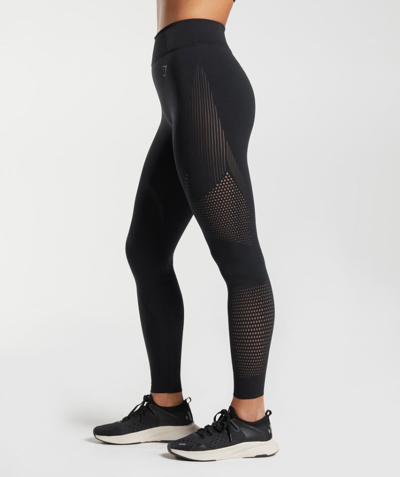 Women's Gymshark Warp Knit Leggings Black | NZ 6MQECU